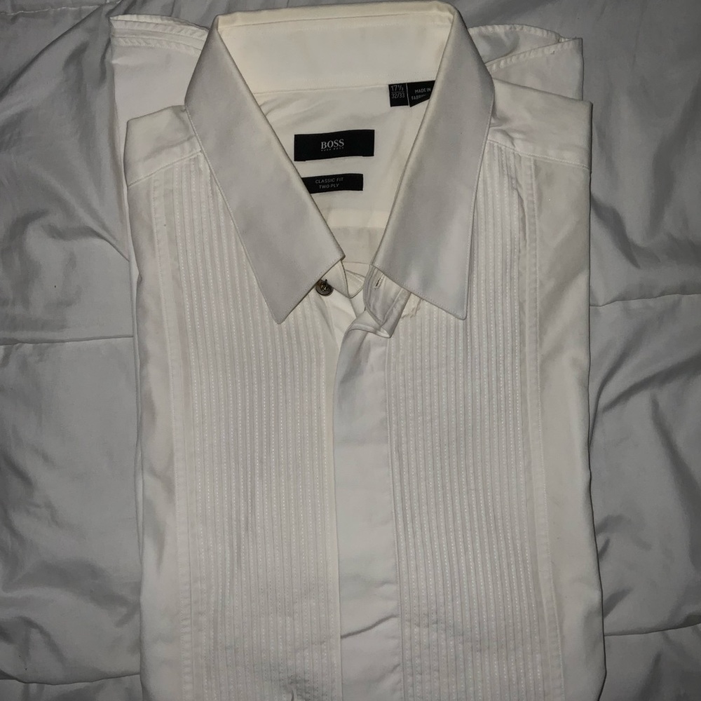 Hugo boss black label tuxedo shirt, NEW never worn. Size 17.5 classic fit.